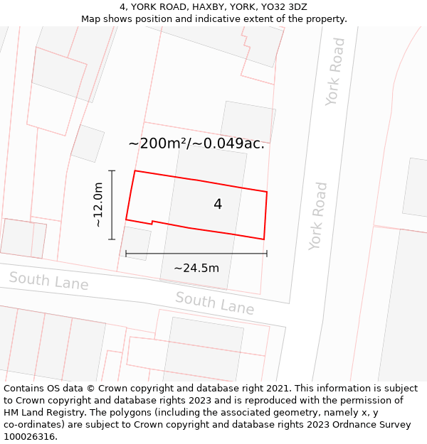 4, YORK ROAD, HAXBY, YORK, YO32 3DZ: Plot and title map