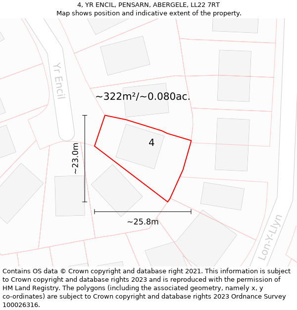 4, YR ENCIL, PENSARN, ABERGELE, LL22 7RT: Plot and title map