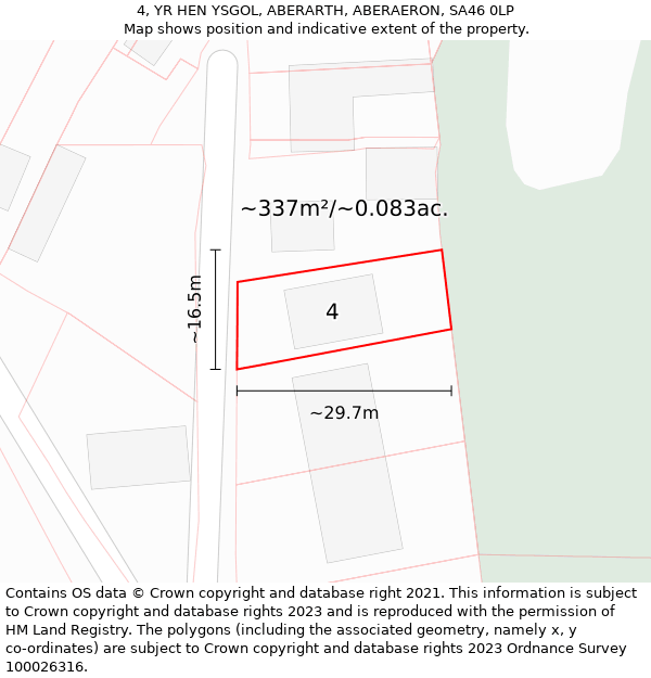 4, YR HEN YSGOL, ABERARTH, ABERAERON, SA46 0LP: Plot and title map