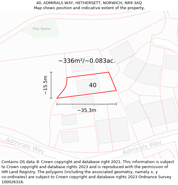 40, ADMIRALS WAY, HETHERSETT, NORWICH, NR9 3AQ: Plot and title map