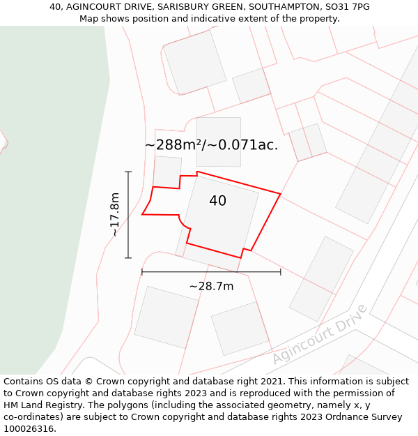 40, AGINCOURT DRIVE, SARISBURY GREEN, SOUTHAMPTON, SO31 7PG: Plot and title map