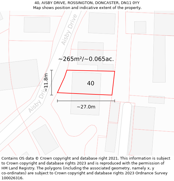 40, AISBY DRIVE, ROSSINGTON, DONCASTER, DN11 0YY: Plot and title map