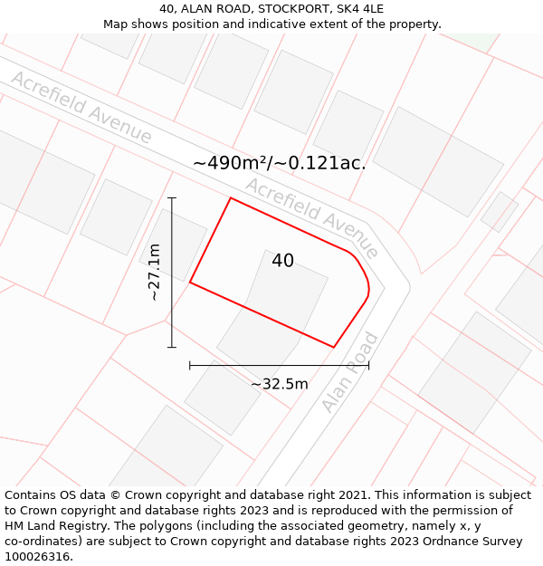 40, ALAN ROAD, STOCKPORT, SK4 4LE: Plot and title map