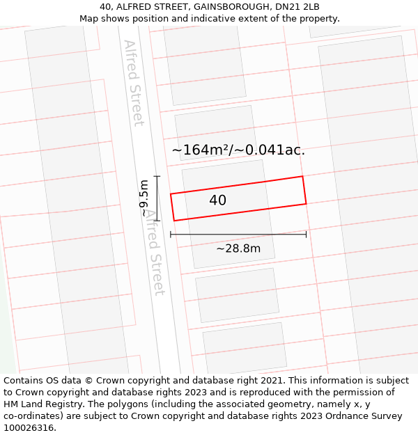 40, ALFRED STREET, GAINSBOROUGH, DN21 2LB: Plot and title map