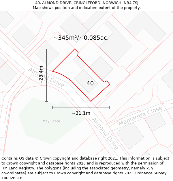 40, ALMOND DRIVE, CRINGLEFORD, NORWICH, NR4 7SJ: Plot and title map