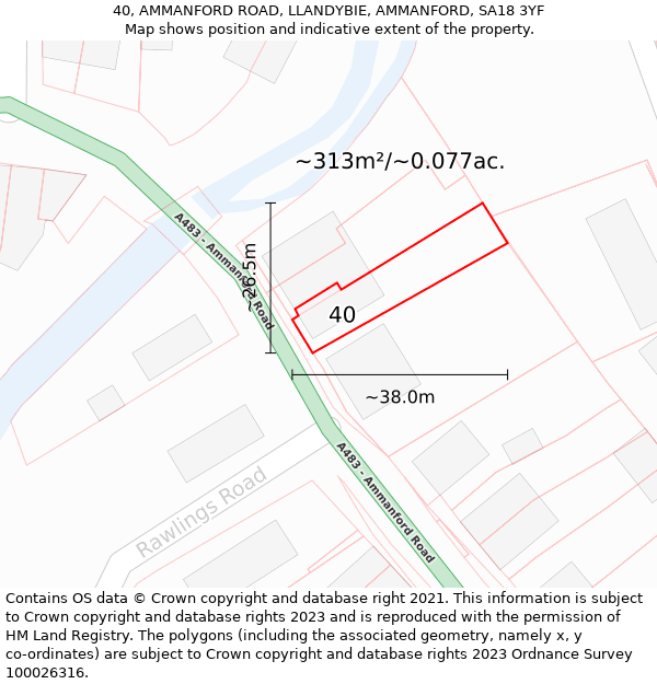 40, AMMANFORD ROAD, LLANDYBIE, AMMANFORD, SA18 3YF: Plot and title map