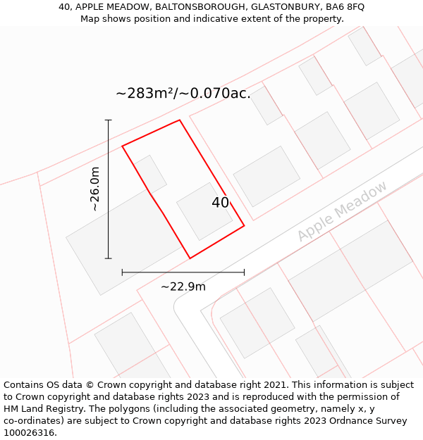 40, APPLE MEADOW, BALTONSBOROUGH, GLASTONBURY, BA6 8FQ: Plot and title map