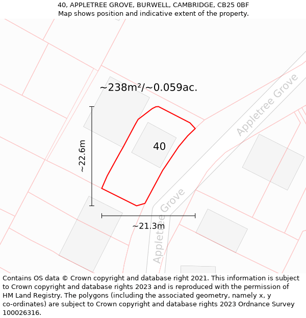 40, APPLETREE GROVE, BURWELL, CAMBRIDGE, CB25 0BF: Plot and title map