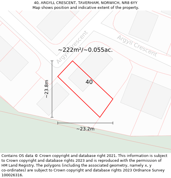 40, ARGYLL CRESCENT, TAVERHAM, NORWICH, NR8 6YY: Plot and title map