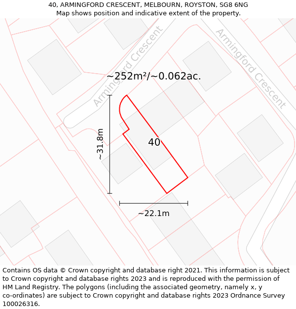 40, ARMINGFORD CRESCENT, MELBOURN, ROYSTON, SG8 6NG: Plot and title map