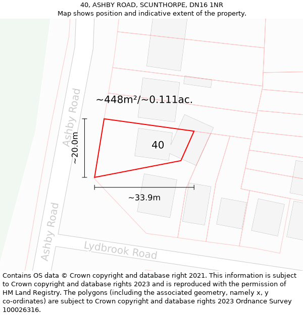 40, ASHBY ROAD, SCUNTHORPE, DN16 1NR: Plot and title map