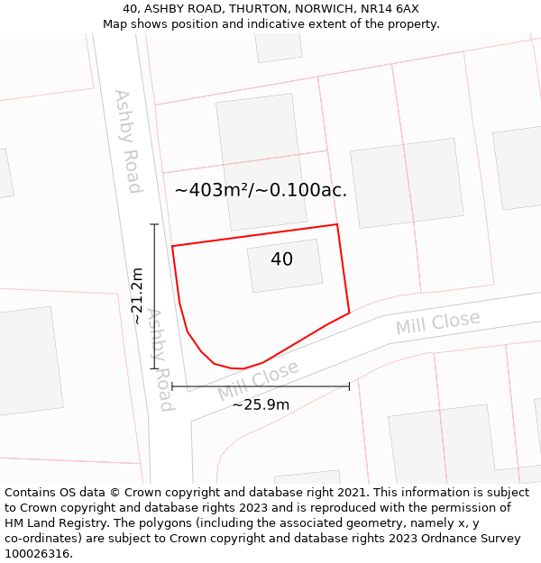 40, ASHBY ROAD, THURTON, NORWICH, NR14 6AX: Plot and title map