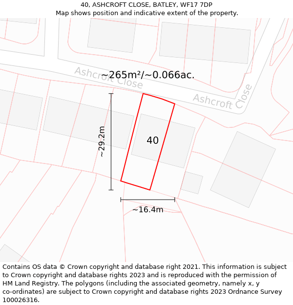 40, ASHCROFT CLOSE, BATLEY, WF17 7DP: Plot and title map