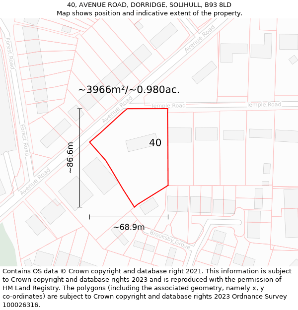 40, AVENUE ROAD, DORRIDGE, SOLIHULL, B93 8LD: Plot and title map