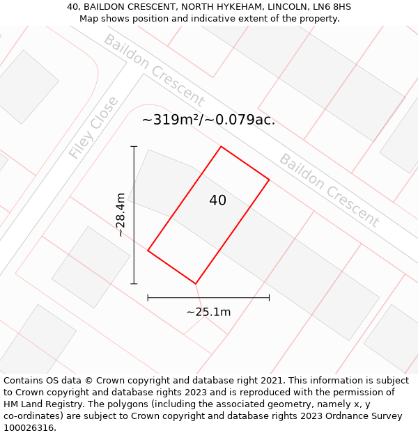 40, BAILDON CRESCENT, NORTH HYKEHAM, LINCOLN, LN6 8HS: Plot and title map