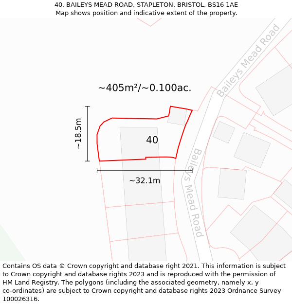 40, BAILEYS MEAD ROAD, STAPLETON, BRISTOL, BS16 1AE: Plot and title map