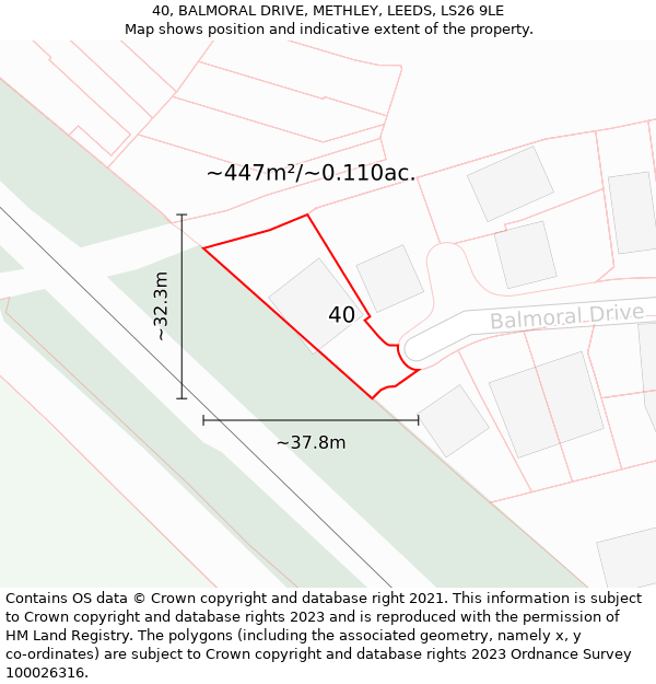 40, BALMORAL DRIVE, METHLEY, LEEDS, LS26 9LE: Plot and title map