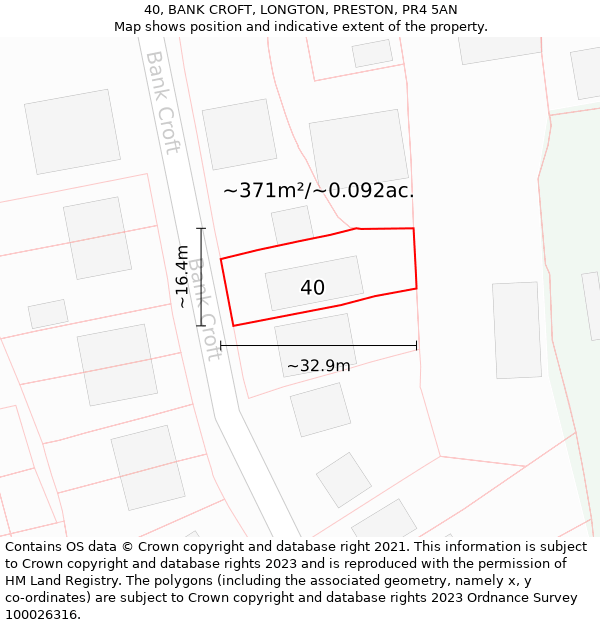 40, BANK CROFT, LONGTON, PRESTON, PR4 5AN: Plot and title map