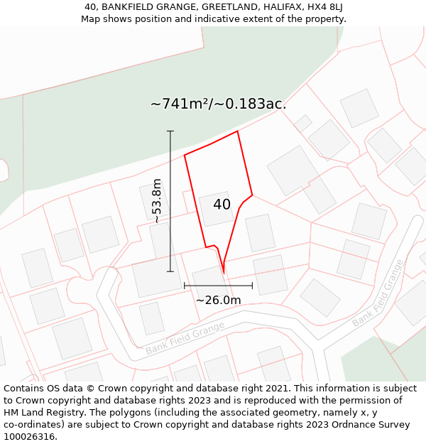 40, BANKFIELD GRANGE, GREETLAND, HALIFAX, HX4 8LJ: Plot and title map