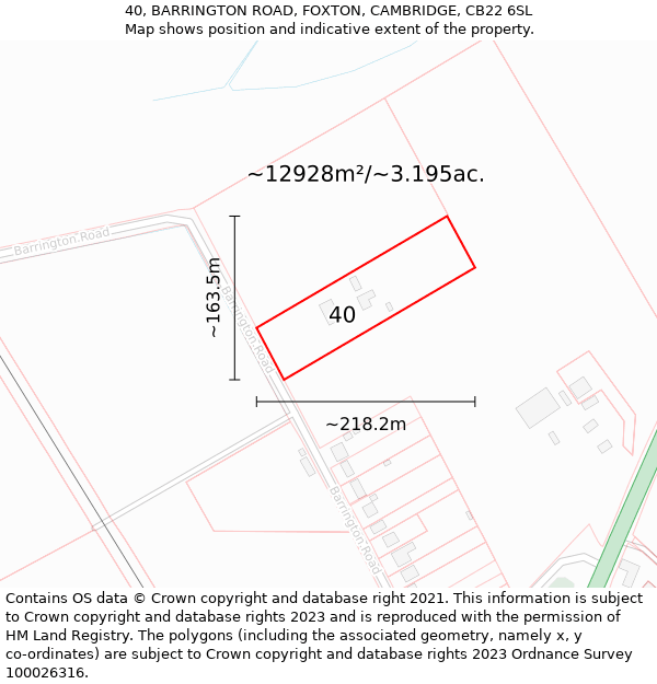 40, BARRINGTON ROAD, FOXTON, CAMBRIDGE, CB22 6SL: Plot and title map