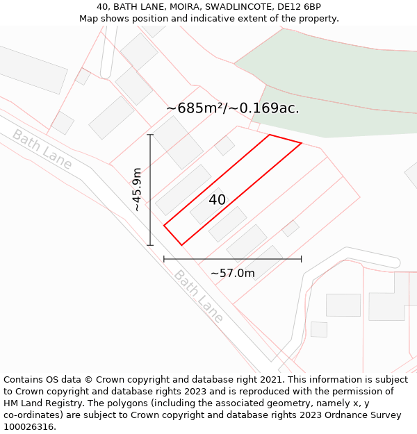 40, BATH LANE, MOIRA, SWADLINCOTE, DE12 6BP: Plot and title map