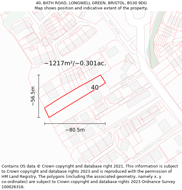 40, BATH ROAD, LONGWELL GREEN, BRISTOL, BS30 9DG: Plot and title map