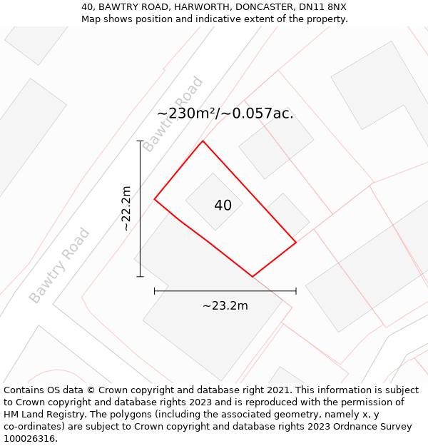 40, BAWTRY ROAD, HARWORTH, DONCASTER, DN11 8NX: Plot and title map