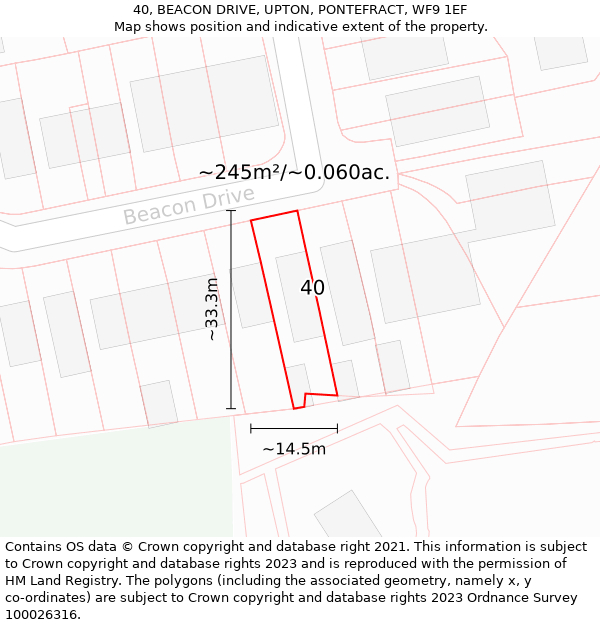 40, BEACON DRIVE, UPTON, PONTEFRACT, WF9 1EF: Plot and title map