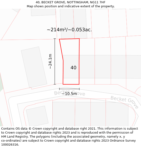 40, BECKET GROVE, NOTTINGHAM, NG11 7HF: Plot and title map