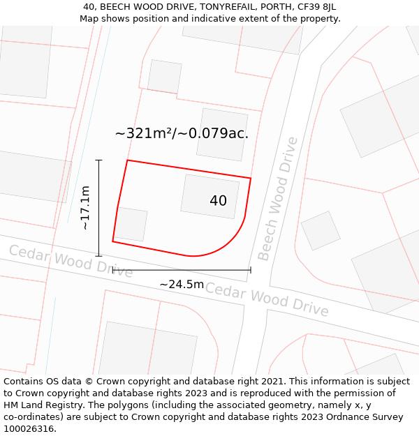 40, BEECH WOOD DRIVE, TONYREFAIL, PORTH, CF39 8JL: Plot and title map