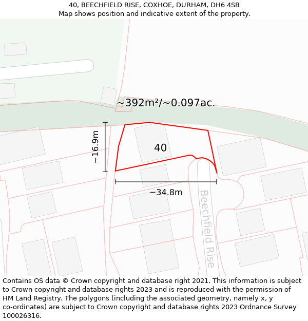 40, BEECHFIELD RISE, COXHOE, DURHAM, DH6 4SB: Plot and title map