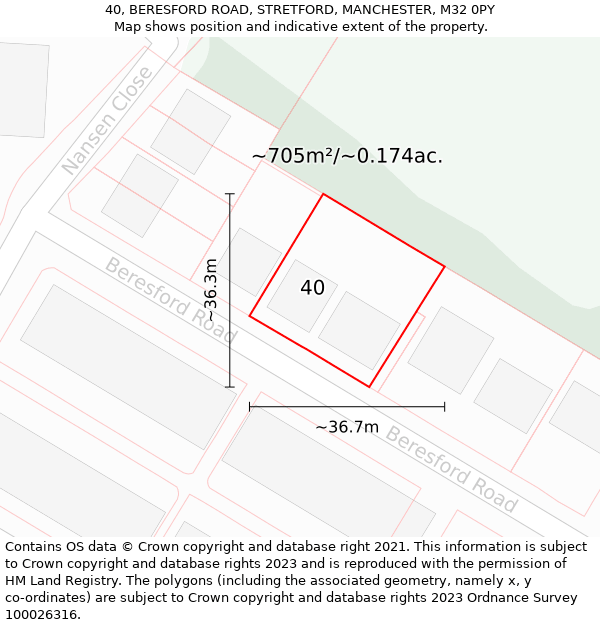 40, BERESFORD ROAD, STRETFORD, MANCHESTER, M32 0PY: Plot and title map