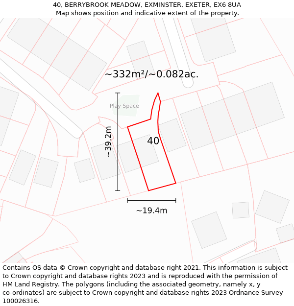 40, BERRYBROOK MEADOW, EXMINSTER, EXETER, EX6 8UA: Plot and title map