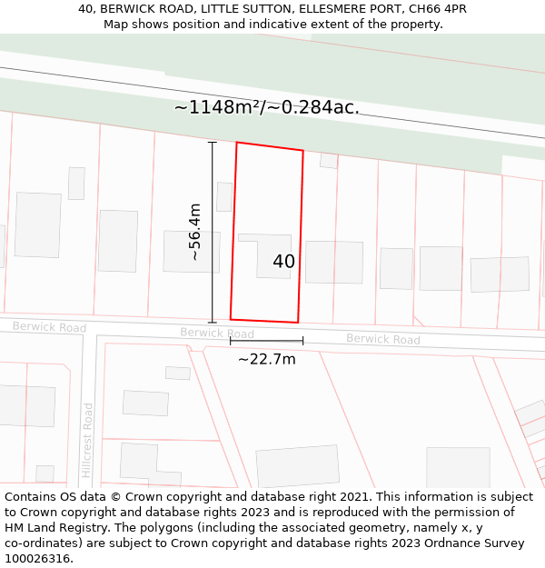 40, BERWICK ROAD, LITTLE SUTTON, ELLESMERE PORT, CH66 4PR: Plot and title map