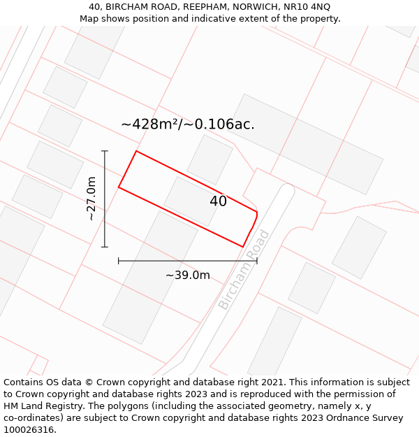 40, BIRCHAM ROAD, REEPHAM, NORWICH, NR10 4NQ: Plot and title map