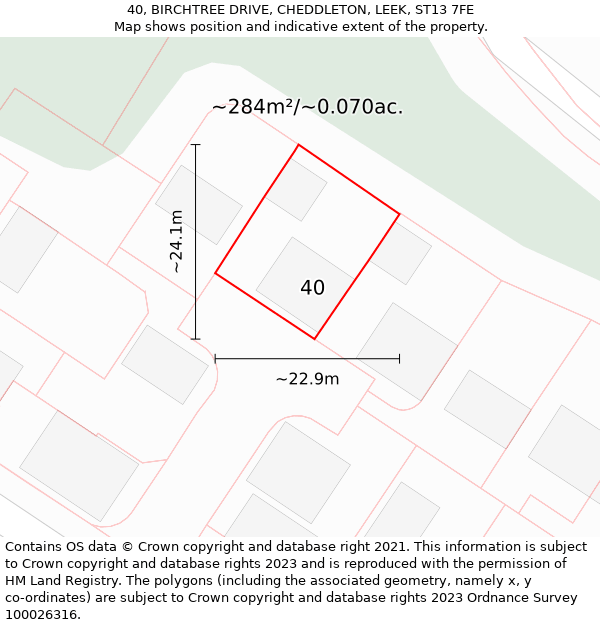 40, BIRCHTREE DRIVE, CHEDDLETON, LEEK, ST13 7FE: Plot and title map