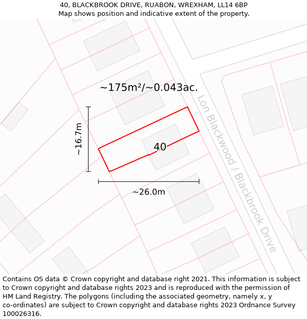 40, BLACKBROOK DRIVE, RUABON, WREXHAM, LL14 6BP: Plot and title map