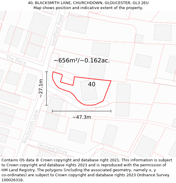 40, BLACKSMITH LANE, CHURCHDOWN, GLOUCESTER, GL3 2EU: Plot and title map