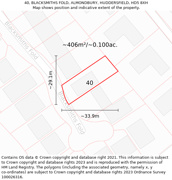 40, BLACKSMITHS FOLD, ALMONDBURY, HUDDERSFIELD, HD5 8XH: Plot and title map