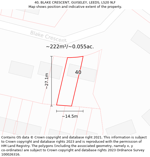 40, BLAKE CRESCENT, GUISELEY, LEEDS, LS20 9LF: Plot and title map