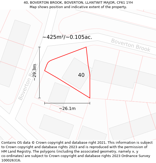 40, BOVERTON BROOK, BOVERTON, LLANTWIT MAJOR, CF61 1YH: Plot and title map