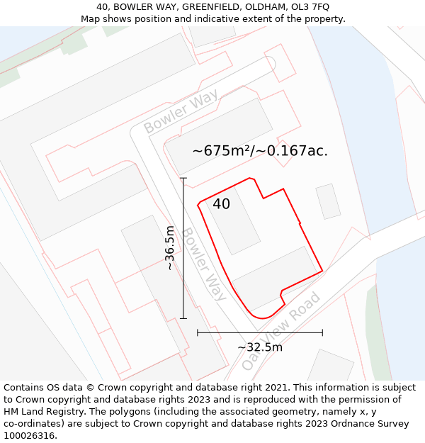 40, BOWLER WAY, GREENFIELD, OLDHAM, OL3 7FQ: Plot and title map