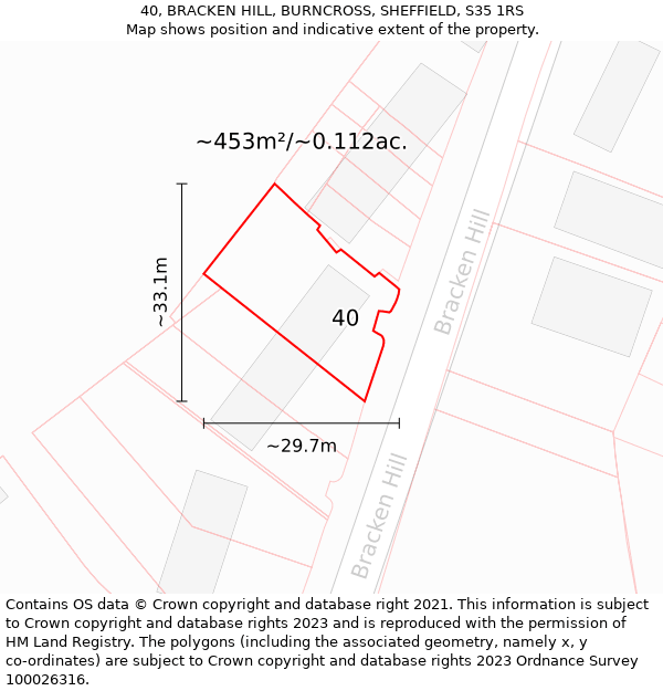 40, BRACKEN HILL, BURNCROSS, SHEFFIELD, S35 1RS: Plot and title map