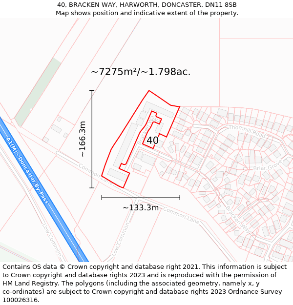 40, BRACKEN WAY, HARWORTH, DONCASTER, DN11 8SB: Plot and title map