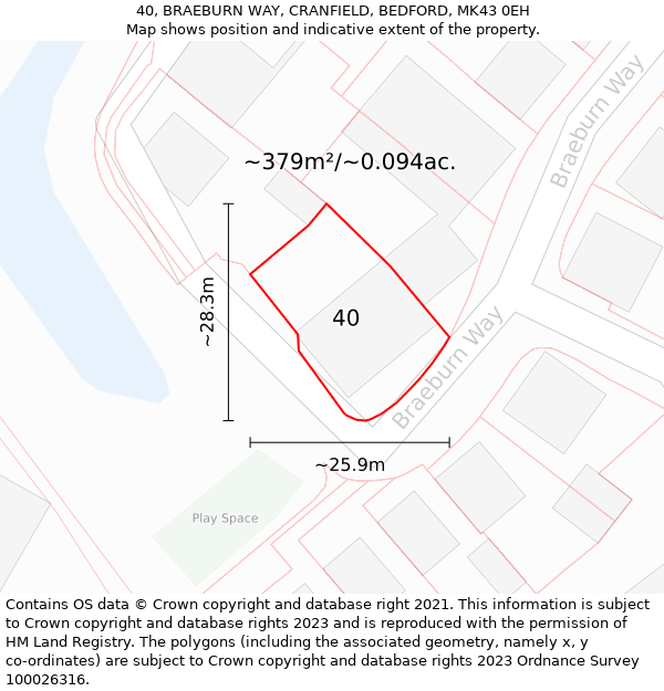 40, BRAEBURN WAY, CRANFIELD, BEDFORD, MK43 0EH: Plot and title map