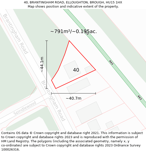 40, BRANTINGHAM ROAD, ELLOUGHTON, BROUGH, HU15 1HX: Plot and title map