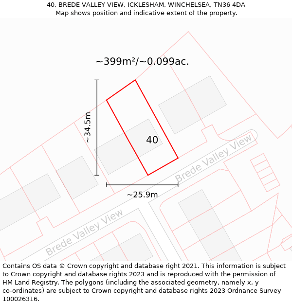 40, BREDE VALLEY VIEW, ICKLESHAM, WINCHELSEA, TN36 4DA: Plot and title map