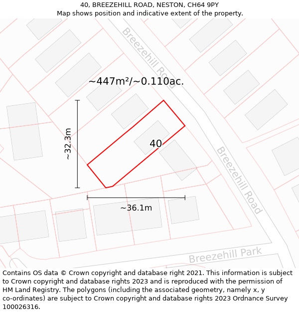 40, BREEZEHILL ROAD, NESTON, CH64 9PY: Plot and title map