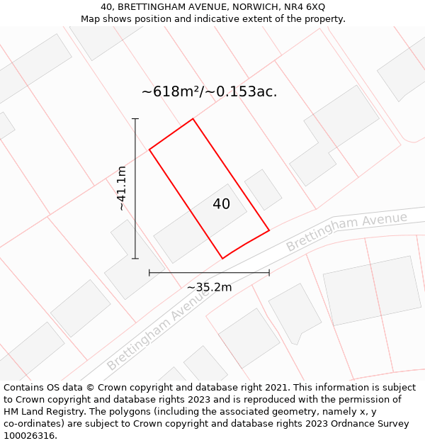 40, BRETTINGHAM AVENUE, NORWICH, NR4 6XQ: Plot and title map