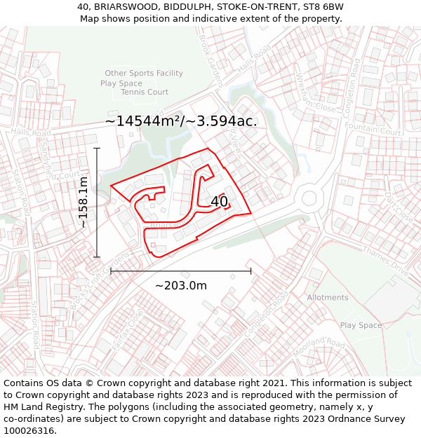 40, BRIARSWOOD, BIDDULPH, STOKE-ON-TRENT, ST8 6BW: Plot and title map